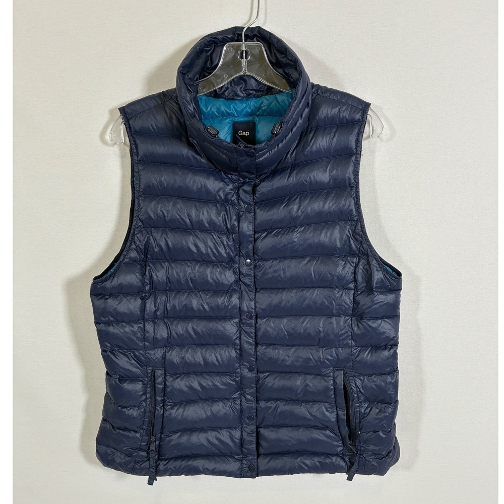 Gap Navy Blue Quilted Down Puffer Vest Large Teal Lining RN 54023